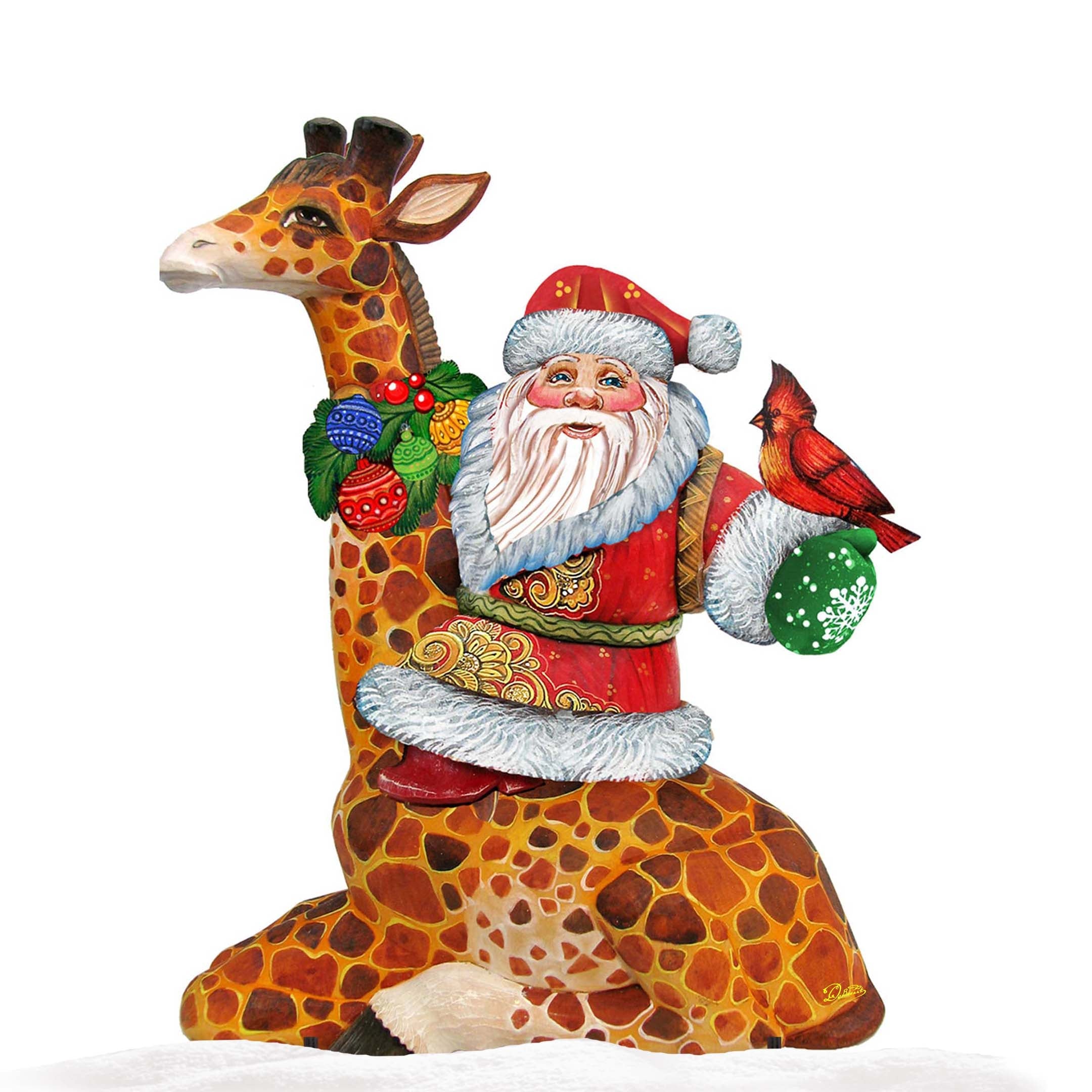 Santa On Giraffe Outdoor Scene by G. DeBrekht - Christmas Santa Snowman Décor - 8111360F