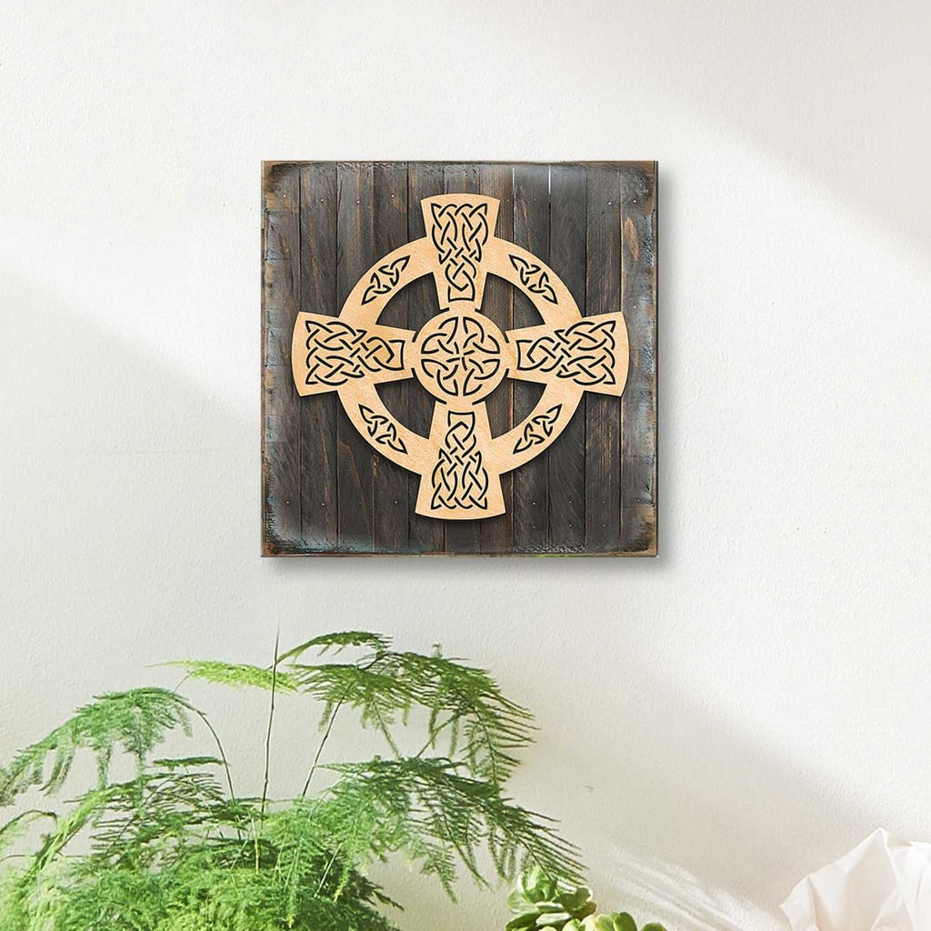 Celtic Wheel Cross Art Wooden Wall Art by Celtic Art - Celtic Decor - 953161B