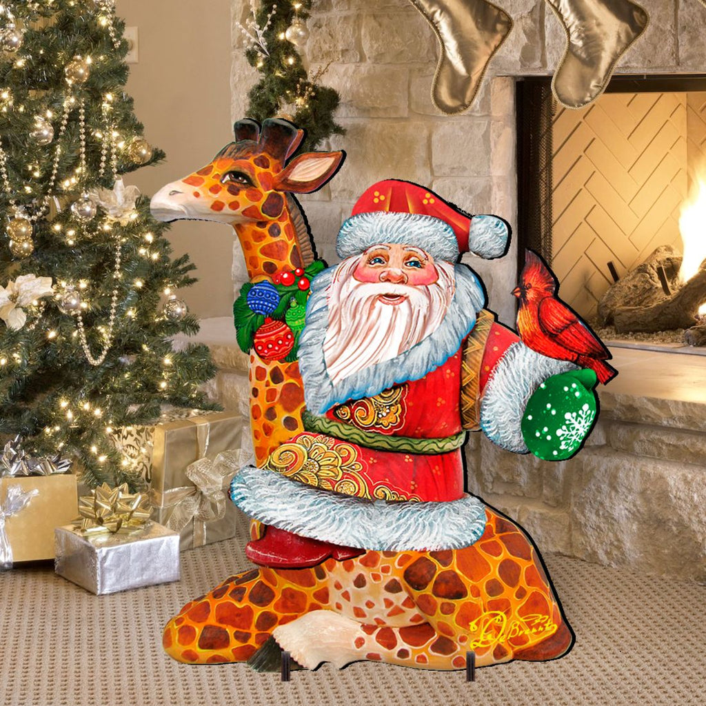 Santa On Giraffe Outdoor Scene by G. DeBrekht - Christmas Santa Snowman Décor - 8111360F